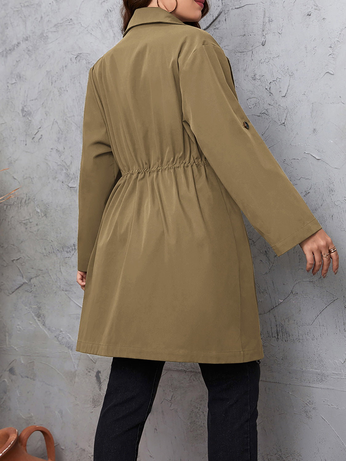 Plus Size Lapel Roll-Tab Trench Coat