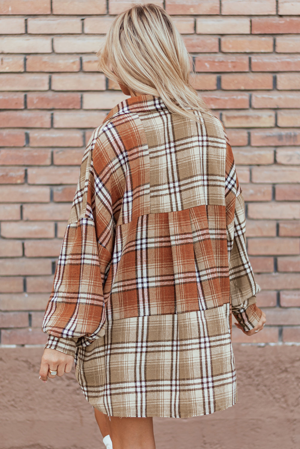 Khaki Plaid High Low Shacket