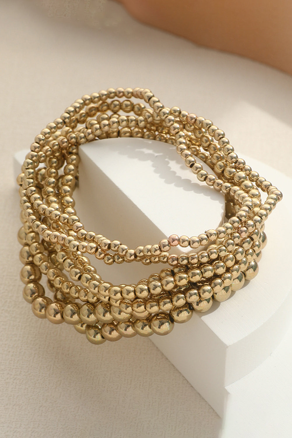 Gold Alloy Beaded Bracelet Stack