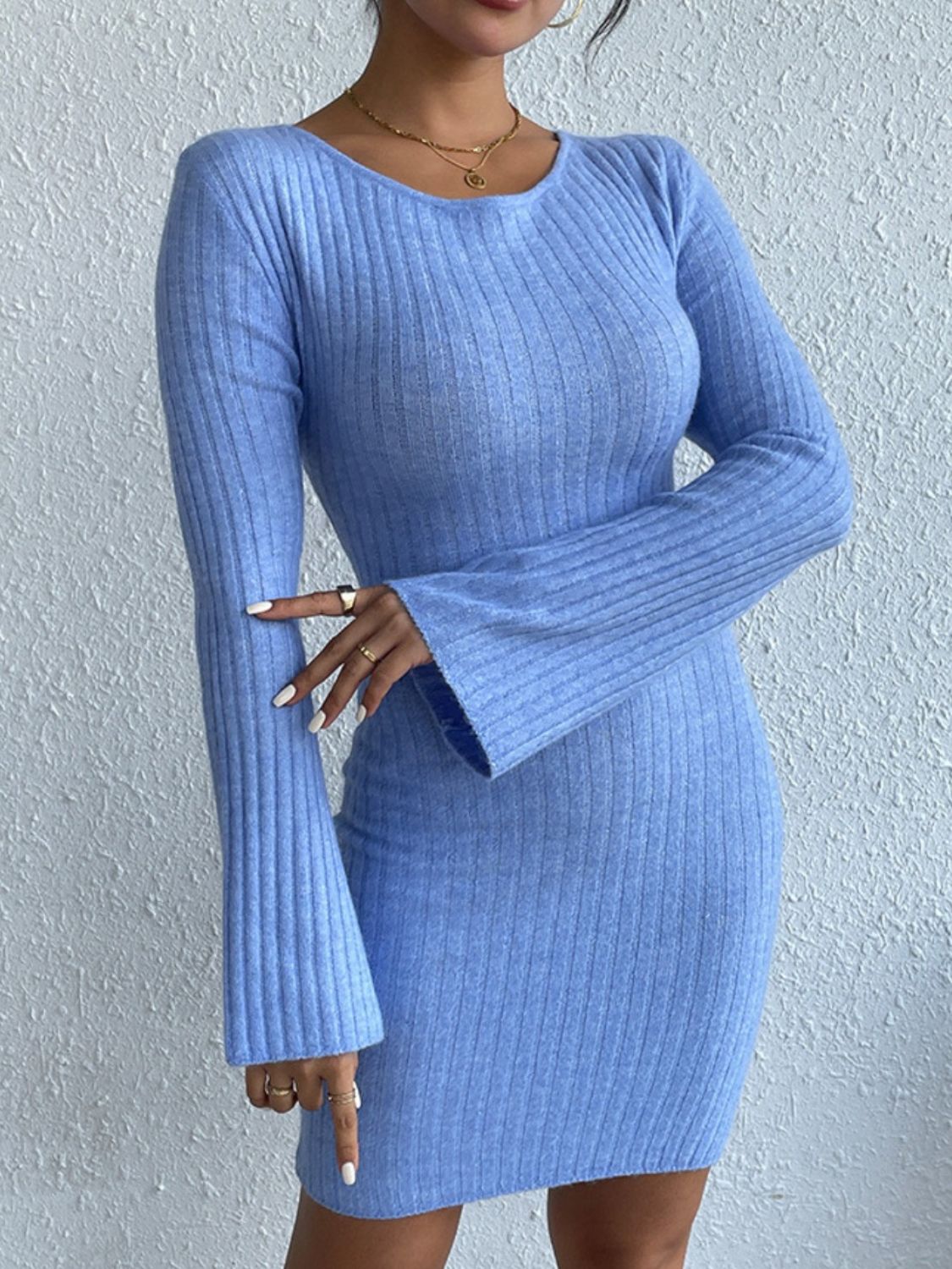 Backless Long Sleeve Sweater Dress