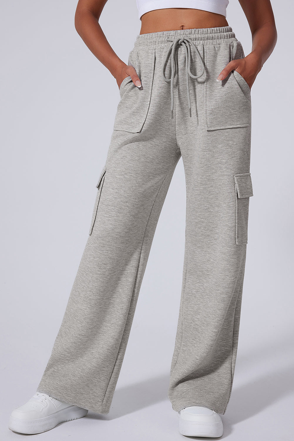 Multi-Pockets High Waist Wide Sweatpants