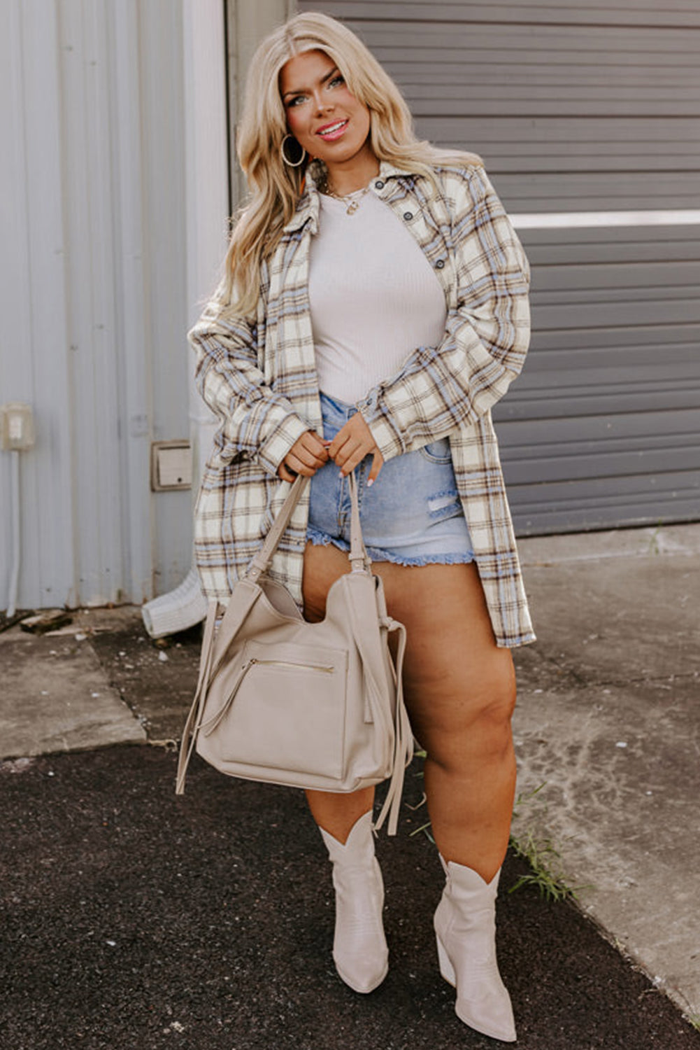 Plus Size Plaid Tunic Shacket with Slits