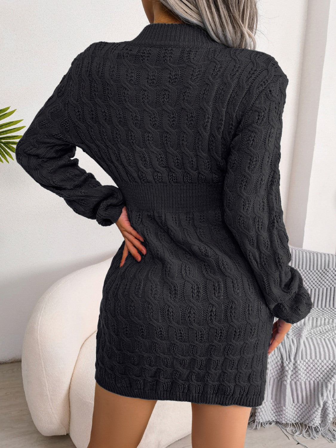 Cable-Knit Mini Wrap Sweater Dress