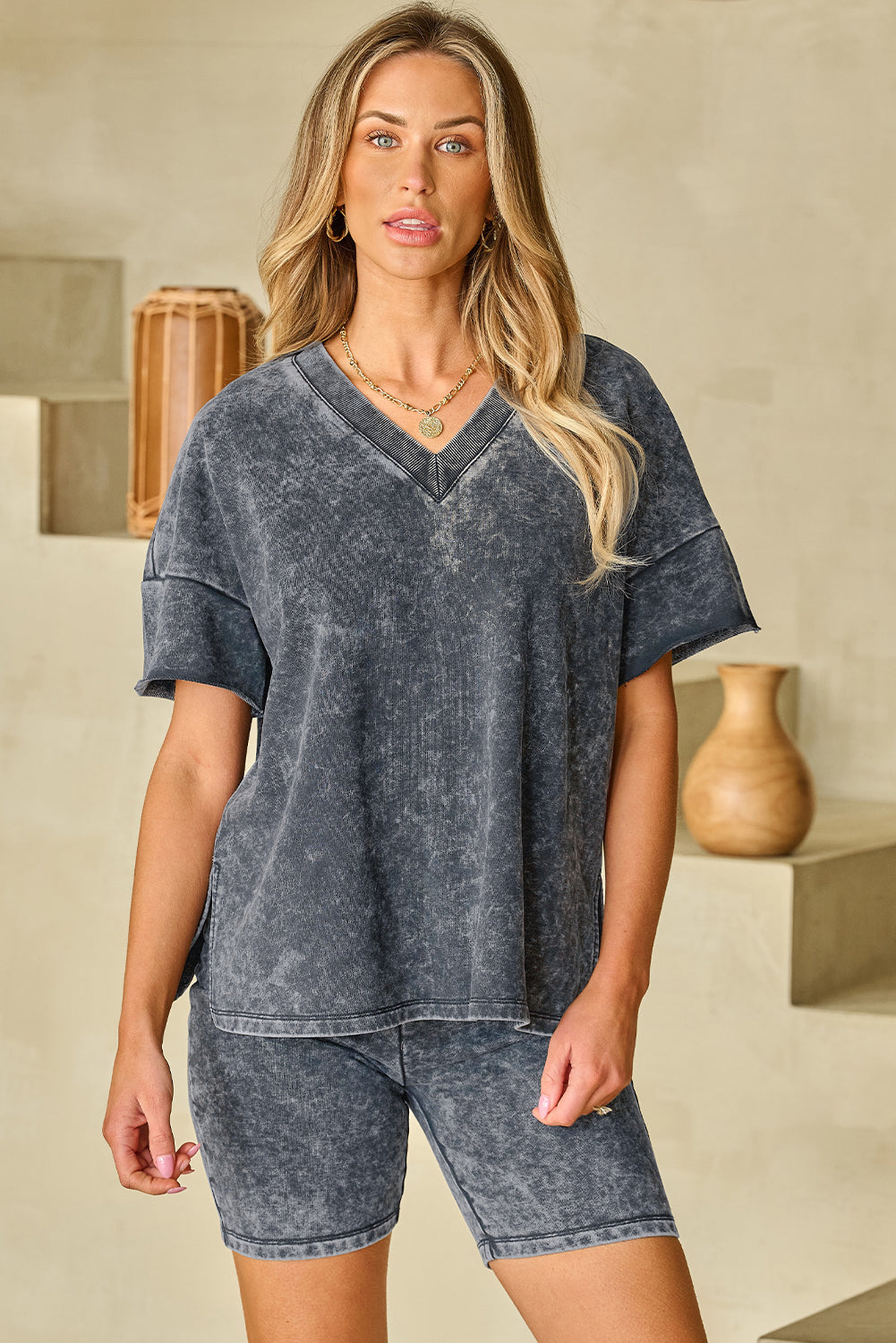 Mineral Washed Oversized T-Shirt & Shorts Set