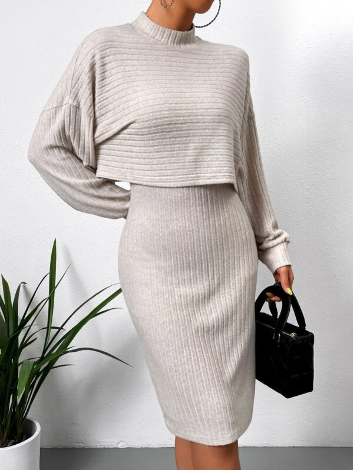 Mock Neck Top & Skirt Sweater Set