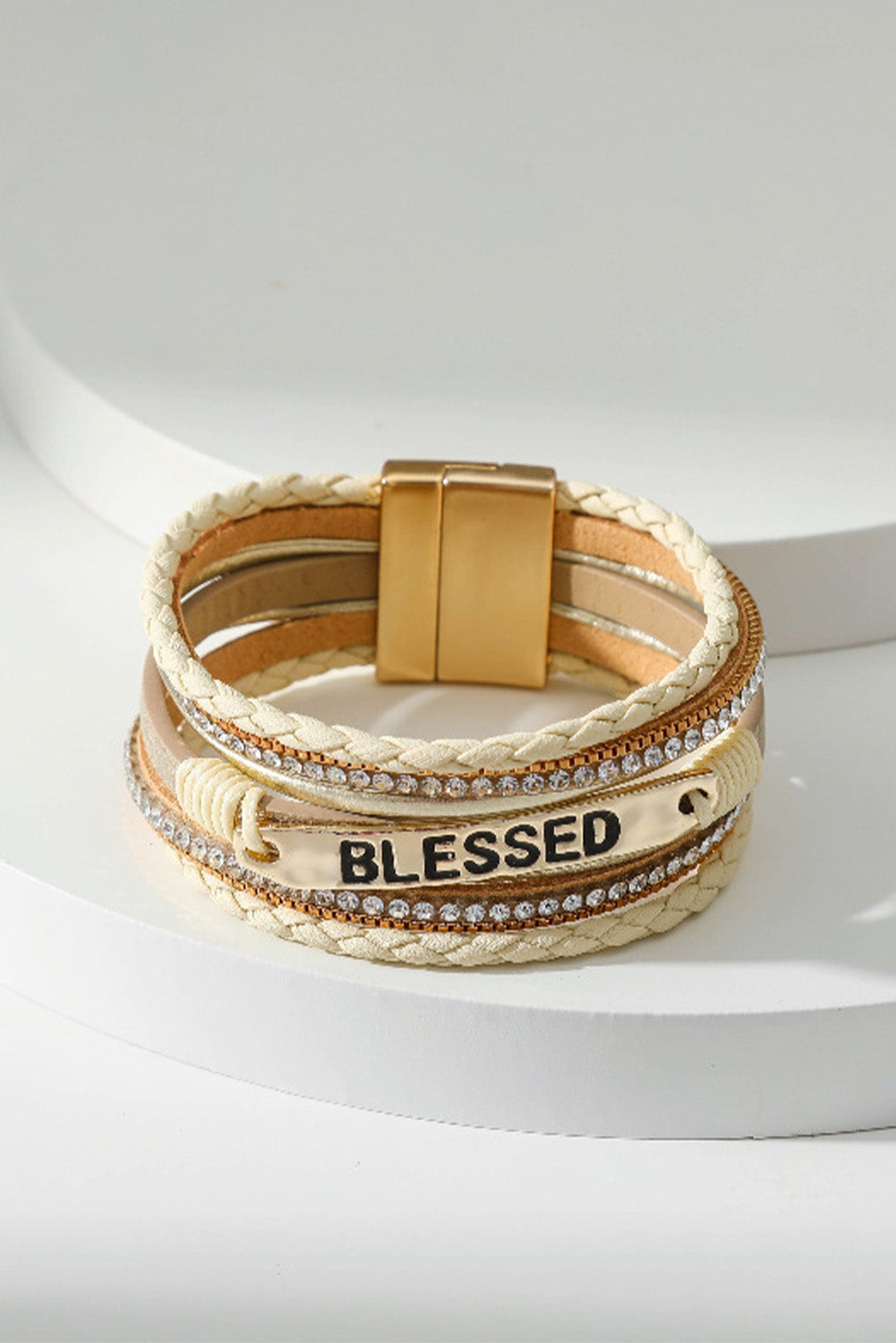 BLESSED Rhinestone Braided Buckle Bracelet