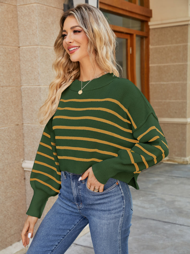 Striped Lantern Sleeve Sweater