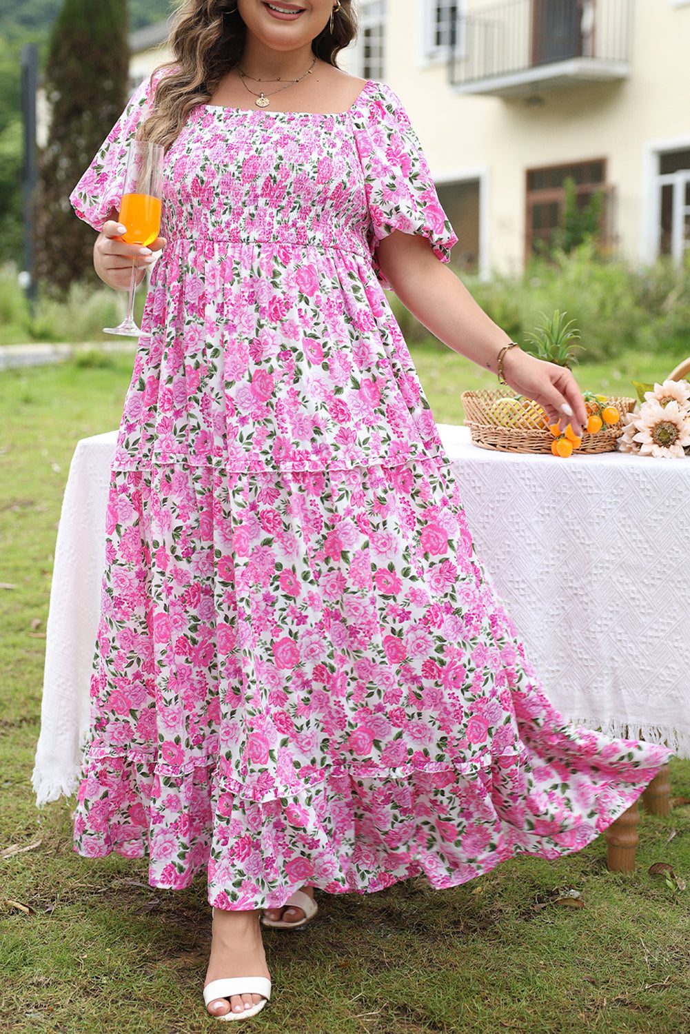 Plus Size Floral Smocked Maxi Dress