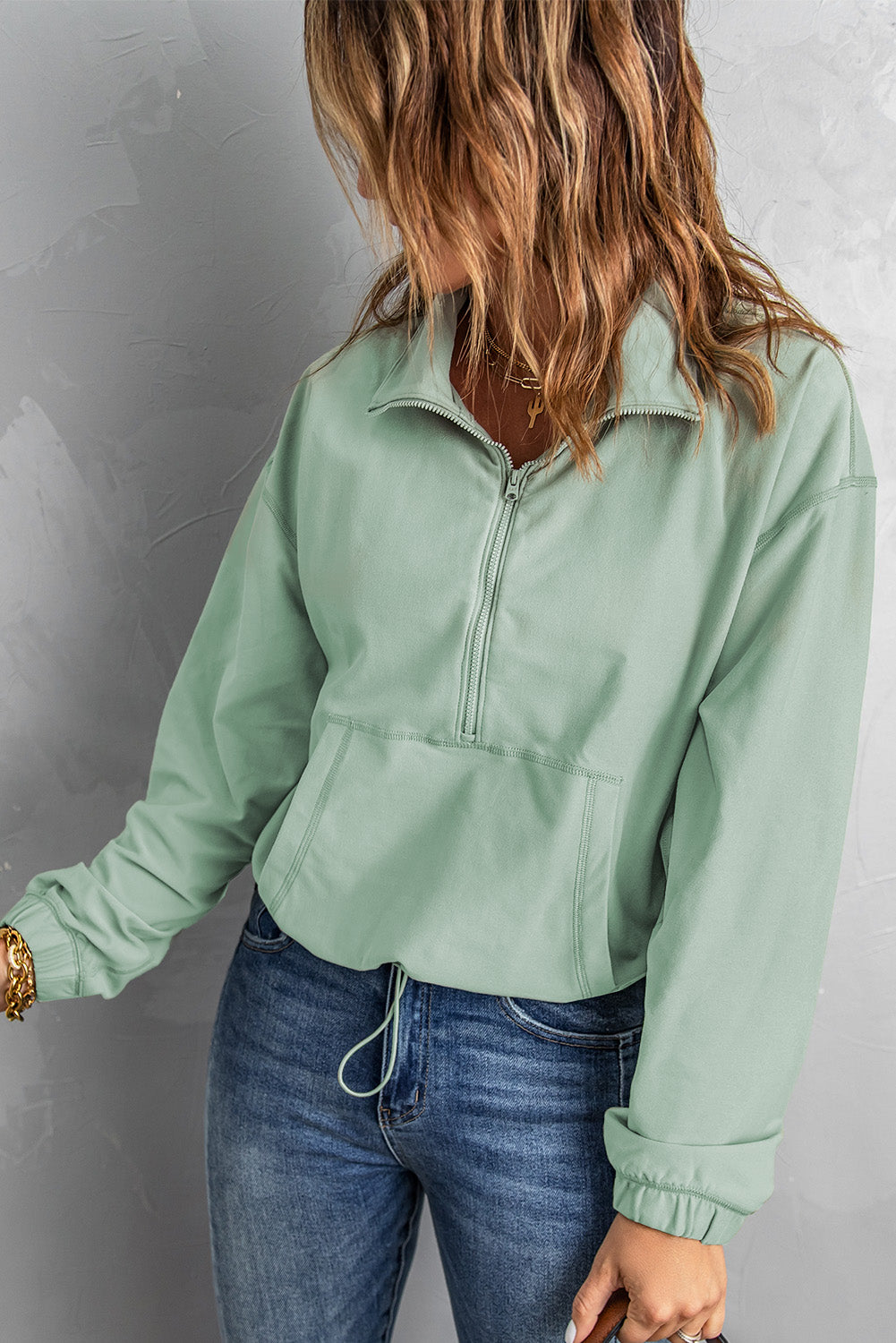 Zip-Up Pocketed Pullover