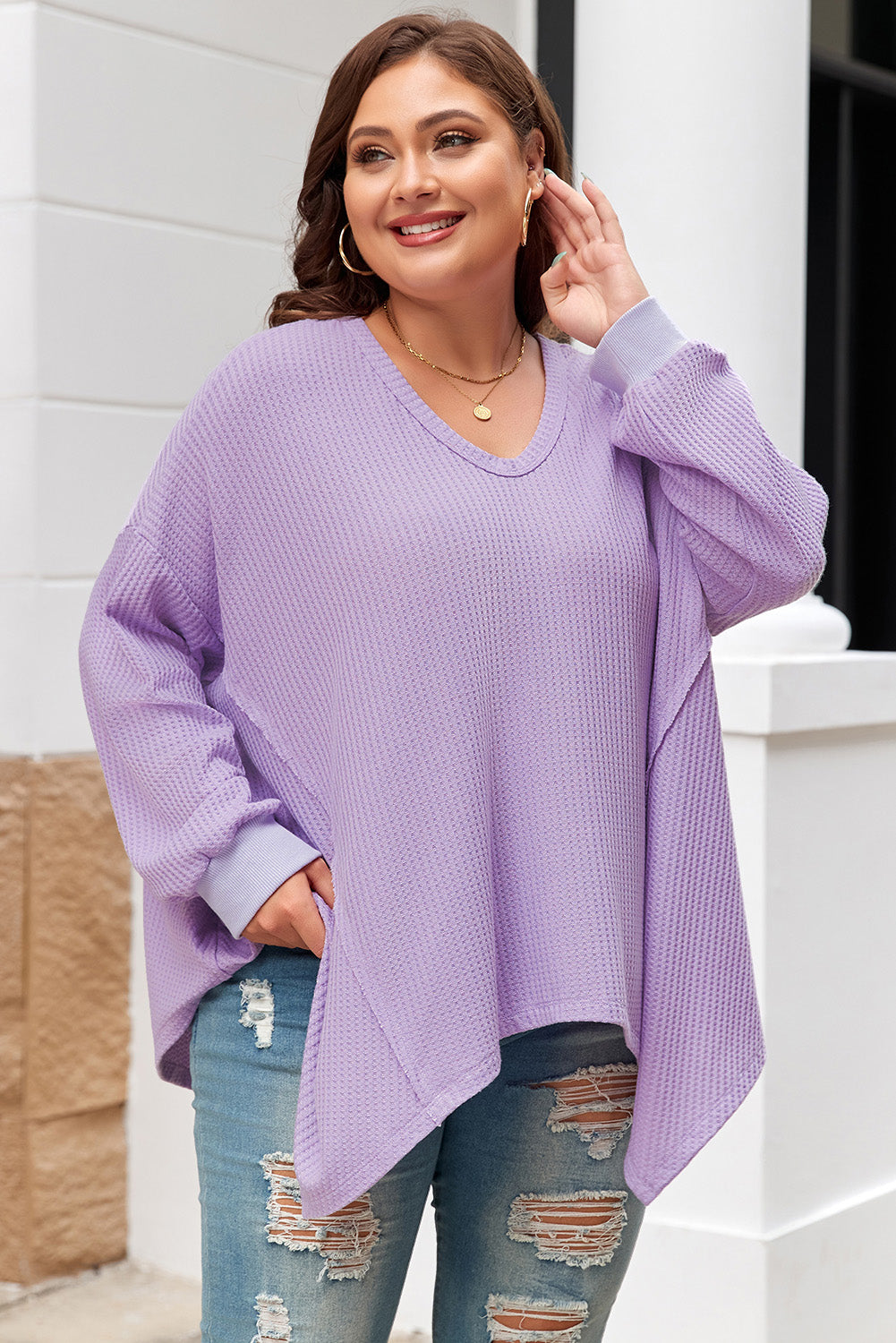 Plus Size Waffle Knit Flowy Top