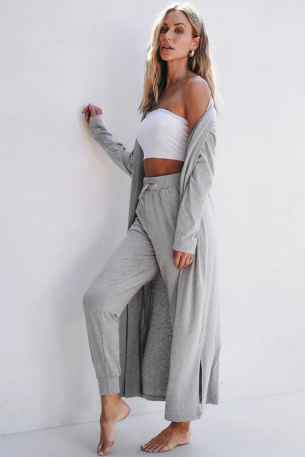 Open Front Cardigan & Pants Set