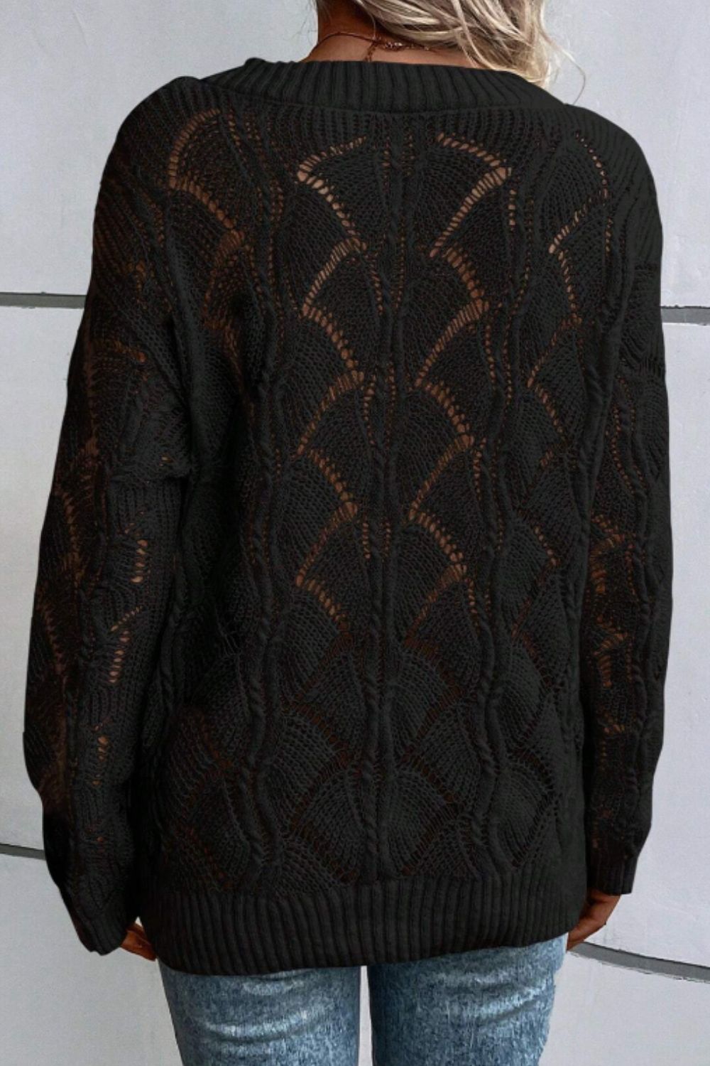 Openwork V-Neck Sweater