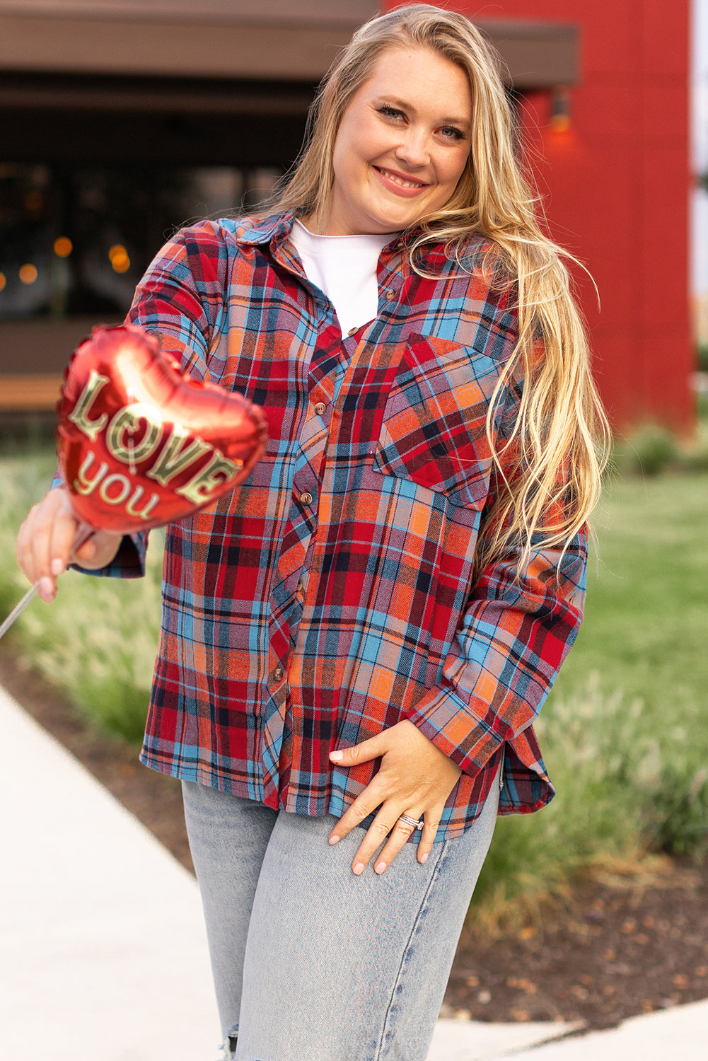 Plus Size Plaid Print Buttoned Shirt