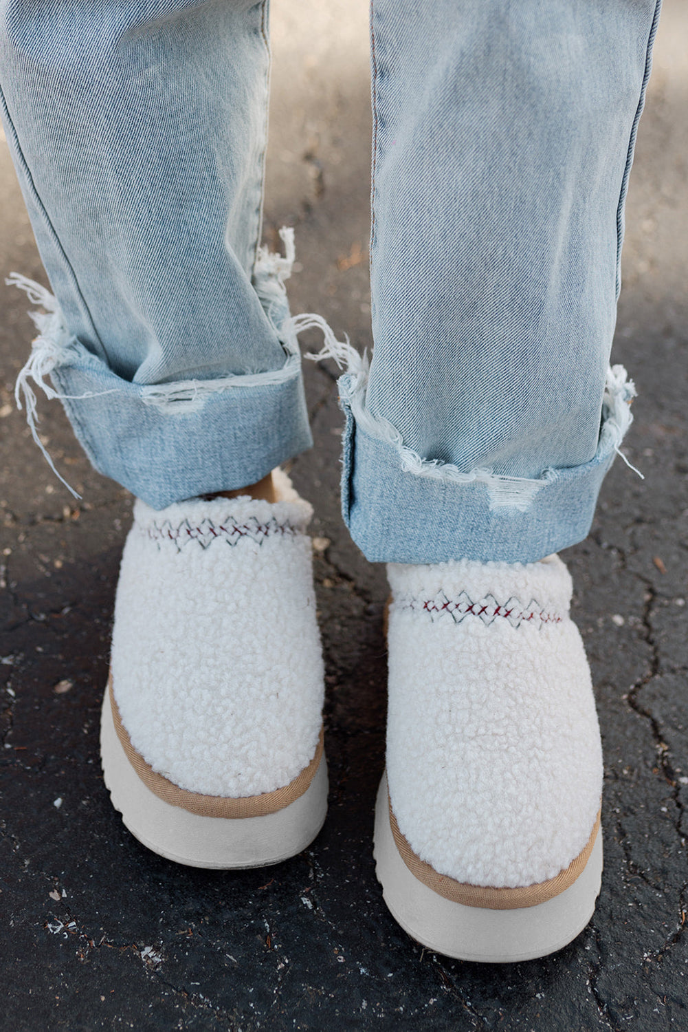 White Sherpa Plush Thick Slippers