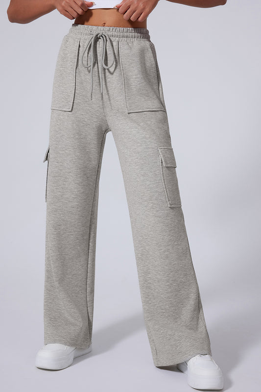 Multi-Pockets High Waist Wide Sweatpants