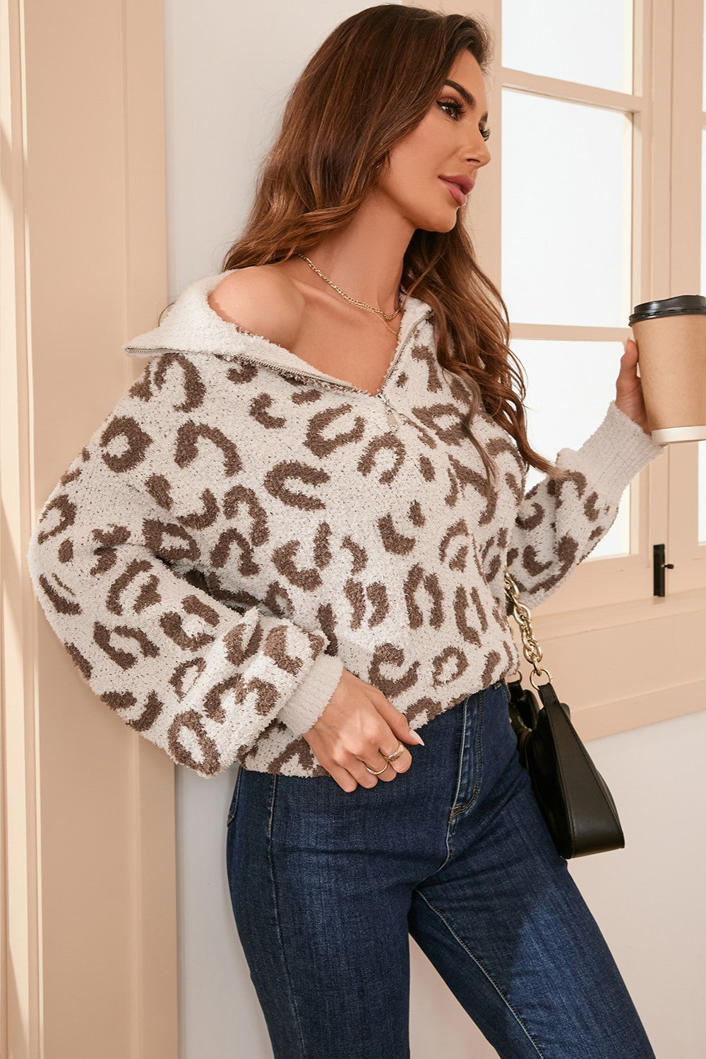 Leopard Half Zip Sweater