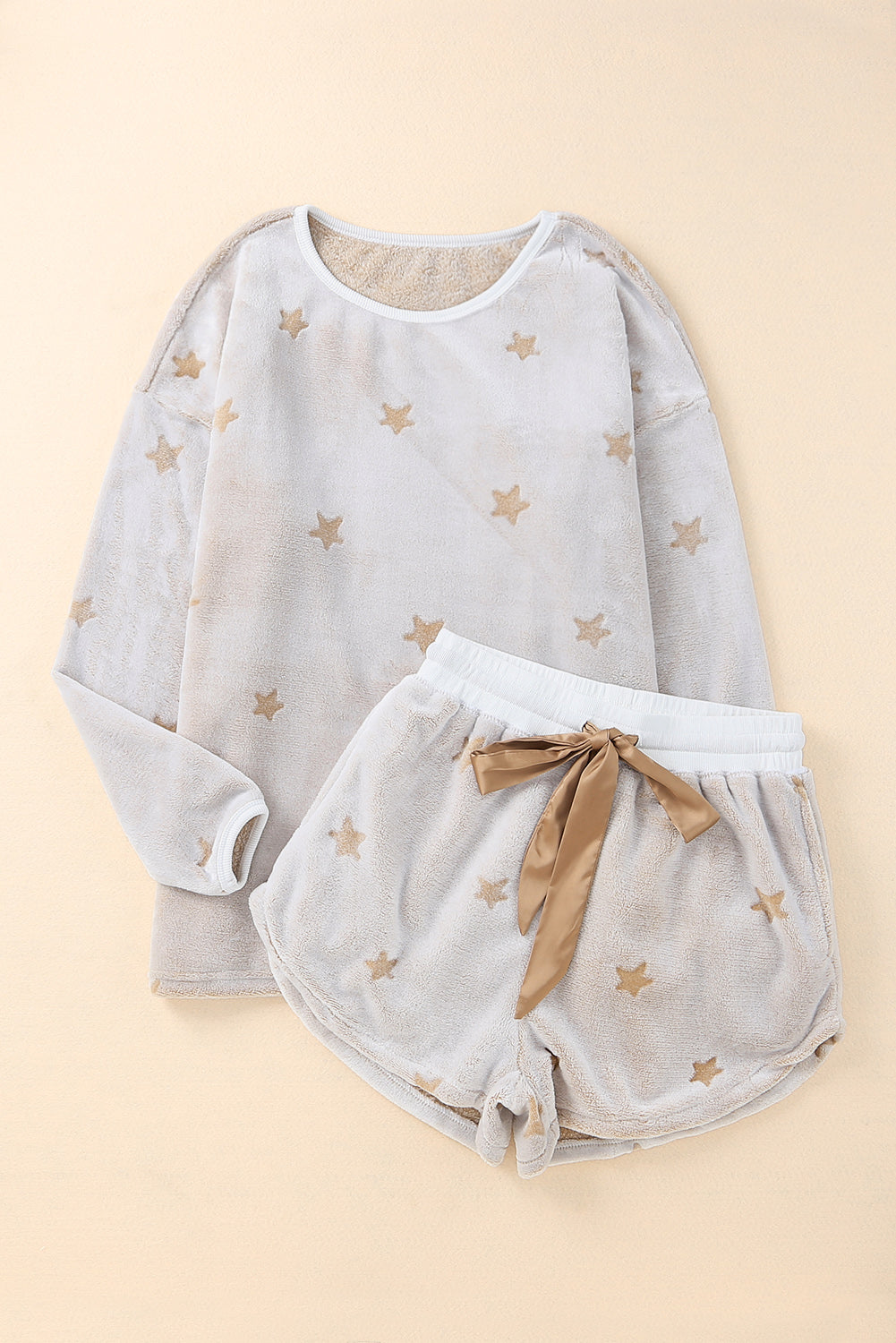 Plush Star Pattern Pullover & Shorts Lounge Set