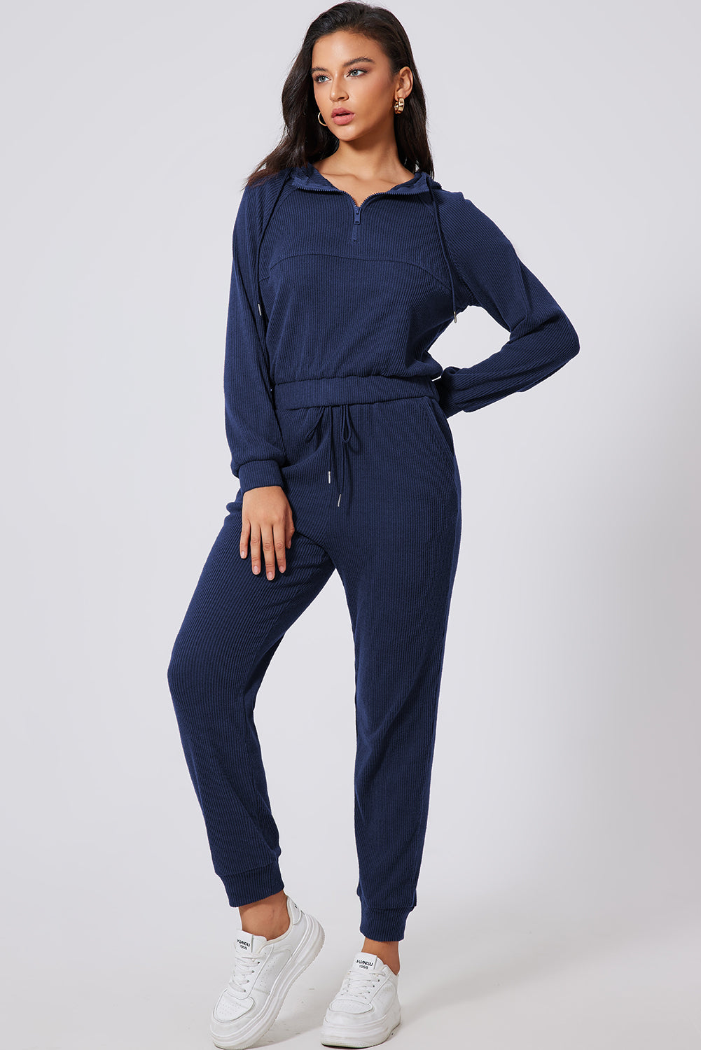 Ribbed Cropped Hoodie & Drawstring Joggers Set