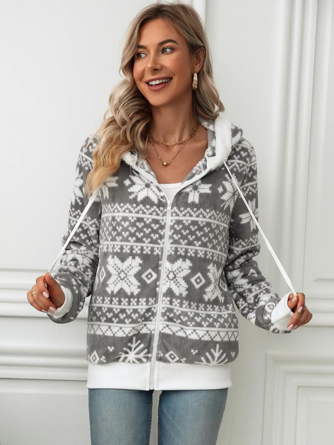 Snowflake Zip-Up Hooded Jacket