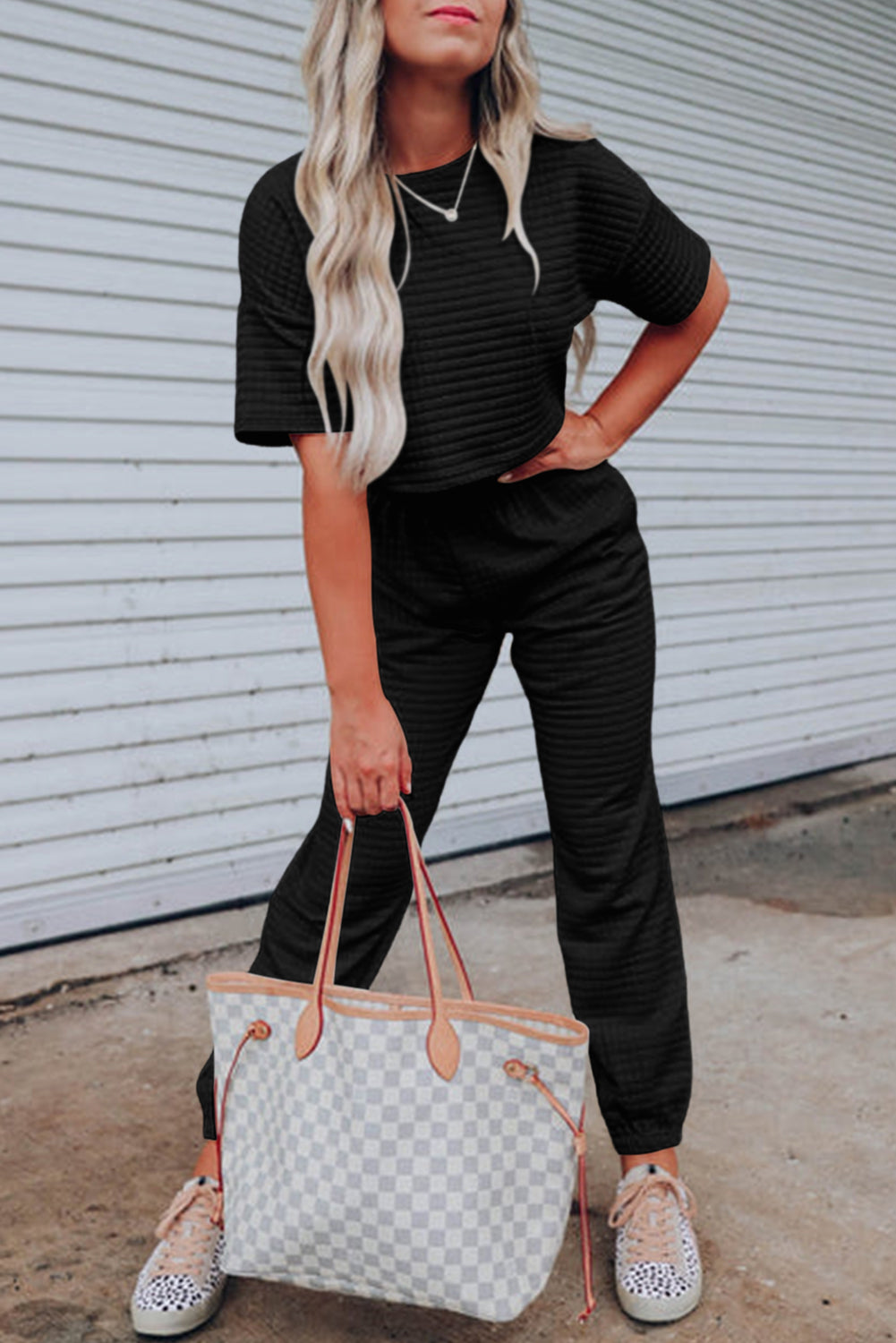 Lattice Cropped Tee & Jogger Pants Set