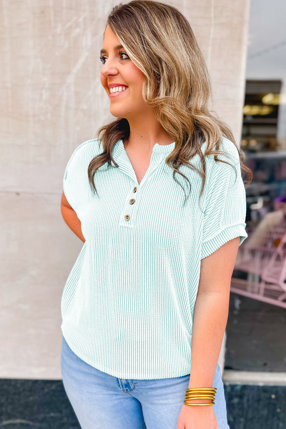 Plus Size Textured Henley T-Shirt