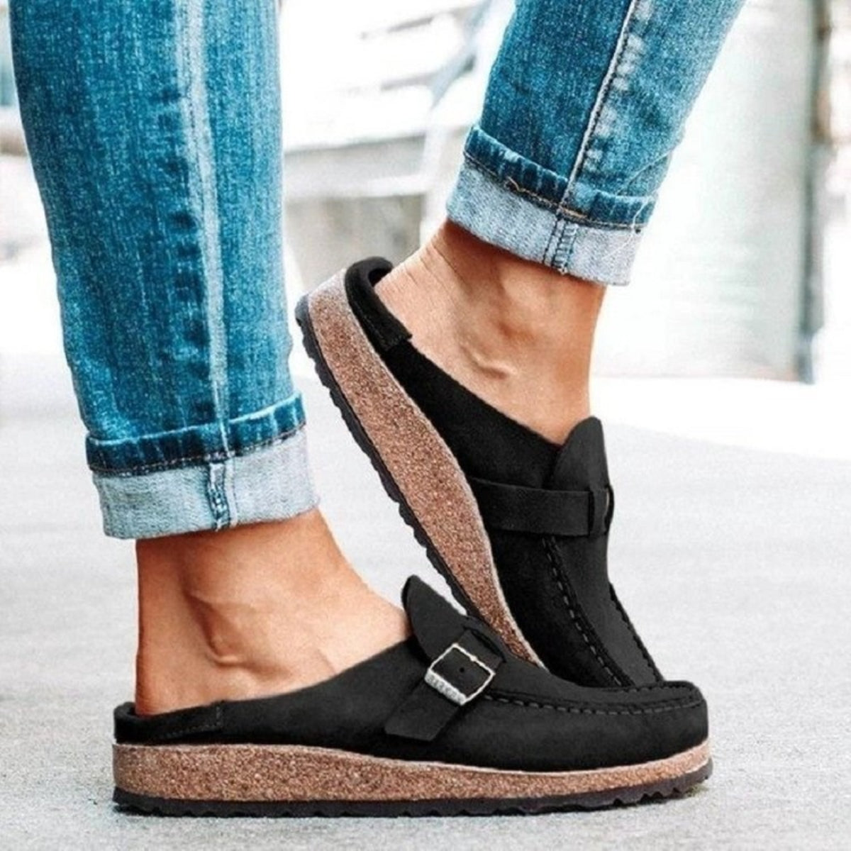 Low Heel Buckle Loafers