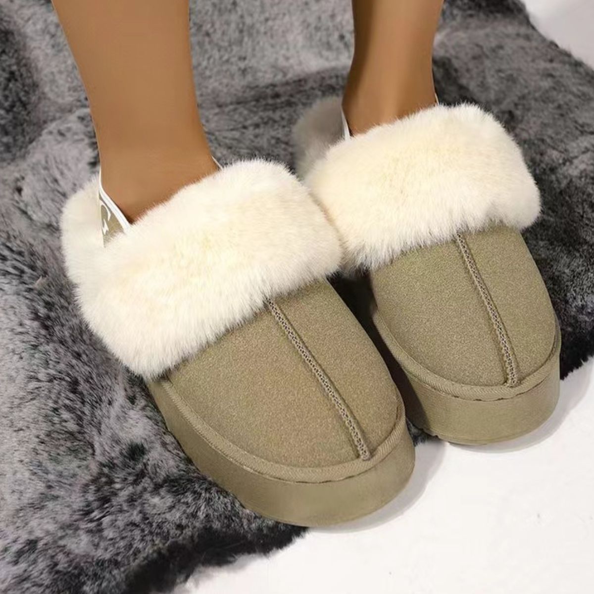 Plush Platform Slippers w/ Strap