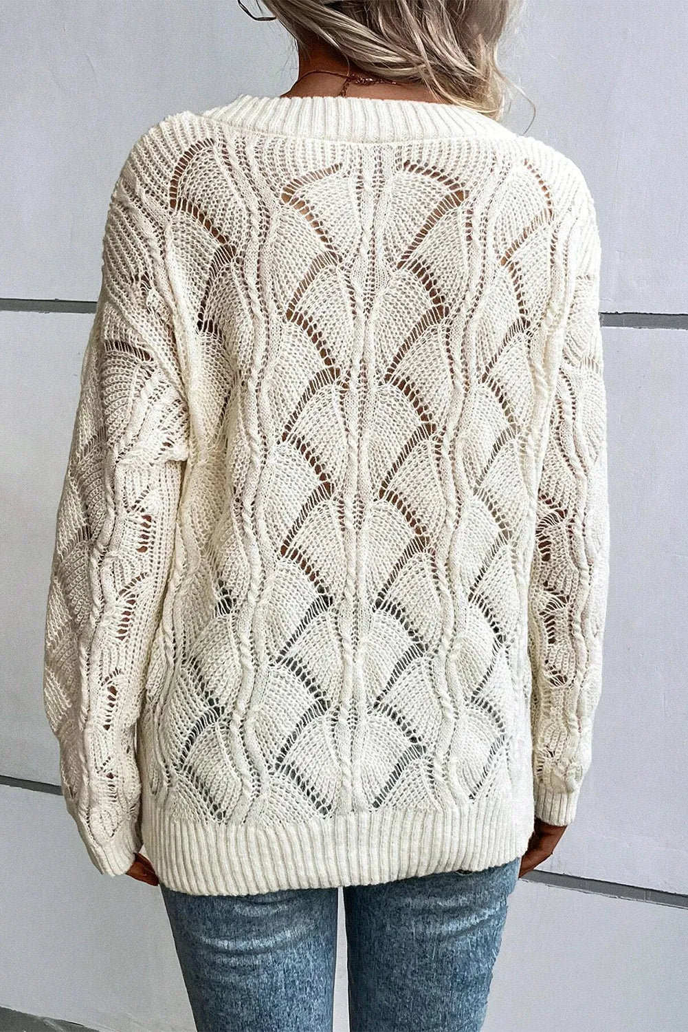 Openwork V-Neck Sweater