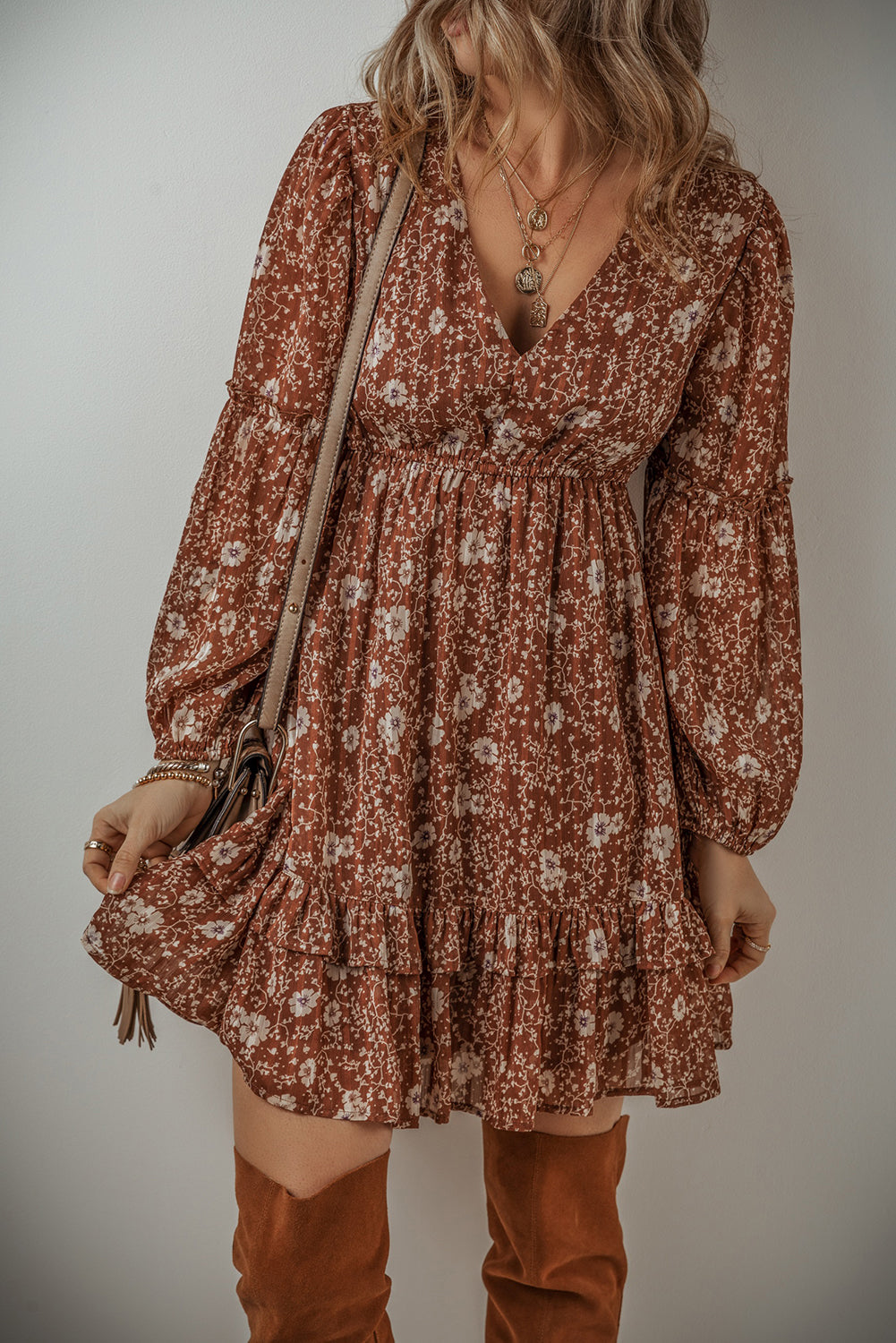 Boho Floral Ruffled Mini Dress