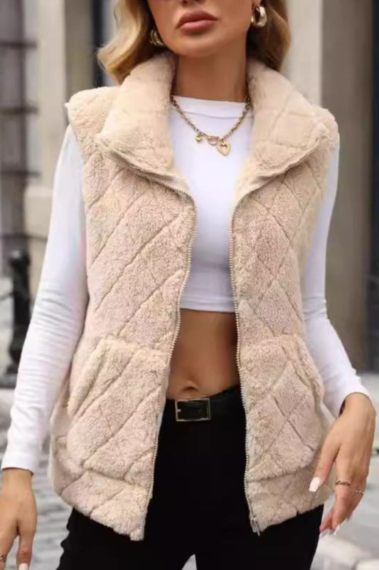 Fuzzy Texture Zip-Up Vest