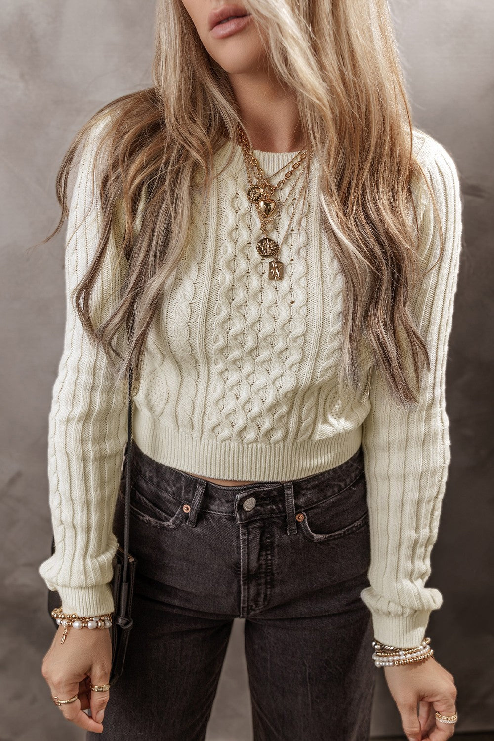 Cable-Knit Long Sleeve Sweater