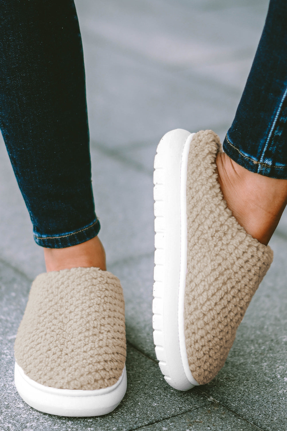 Pale Khaki Knitted Slippers