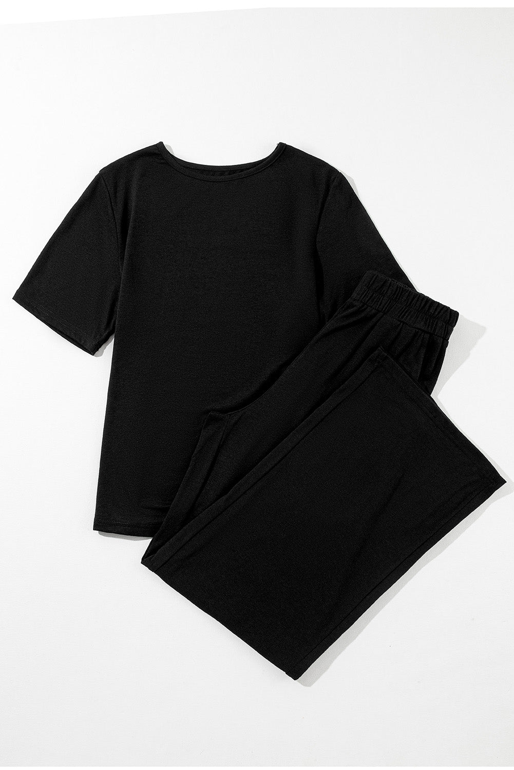 Black T-Shirt & Wide Leg Pants Set