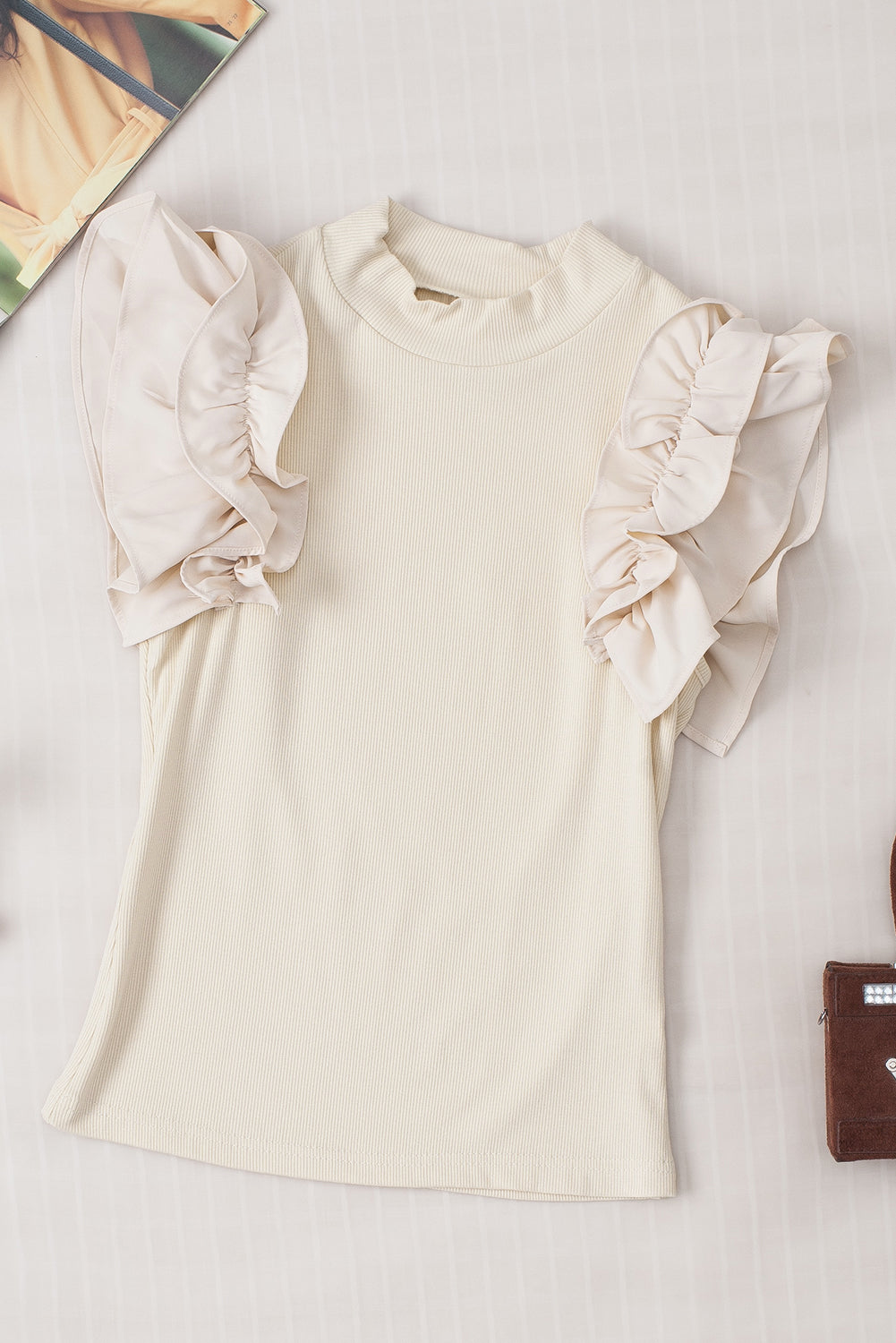 Flutter High Neck Ribbed Blouse