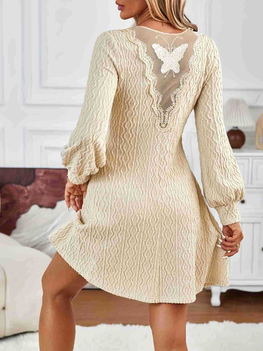 Butterfly Lace Detail V-Neck Dress