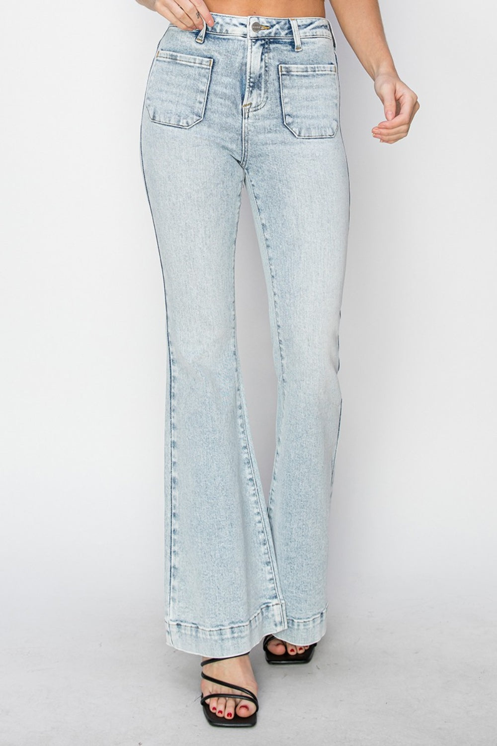 High Rise Front Pocket Flare Jeans