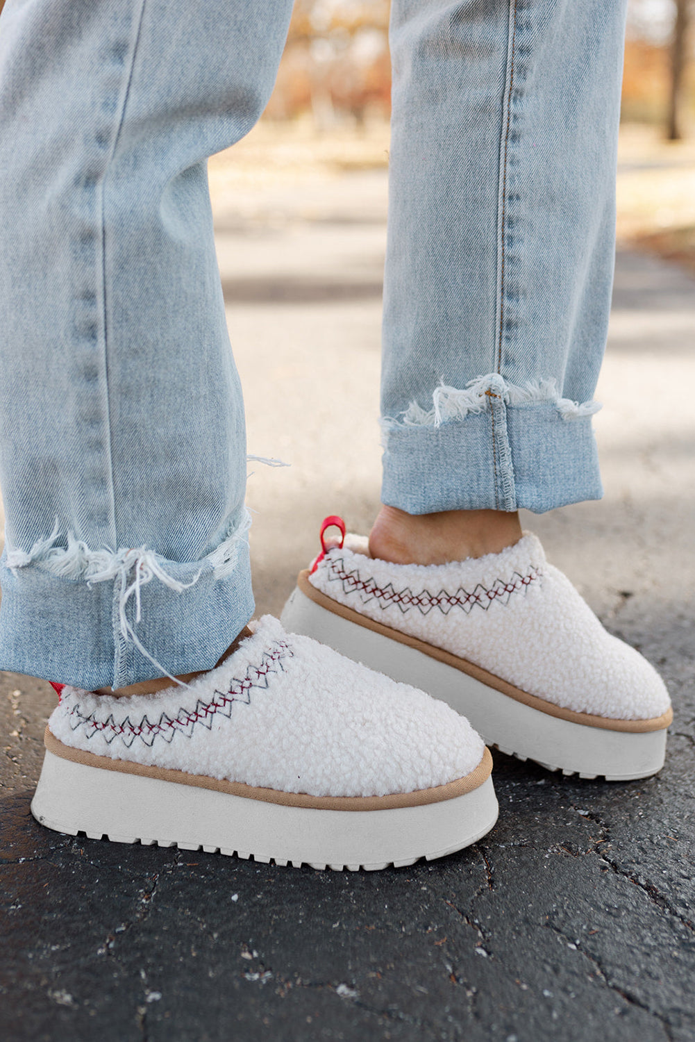 White Sherpa Plush Thick Slippers