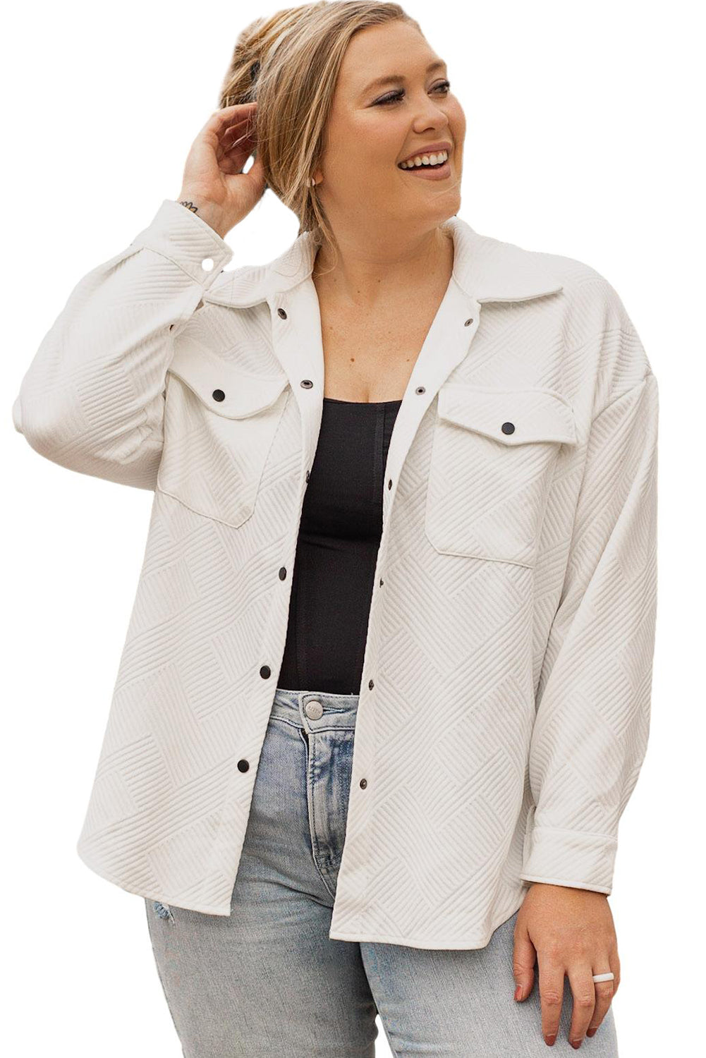 Plus Size Beige Textured Jacket