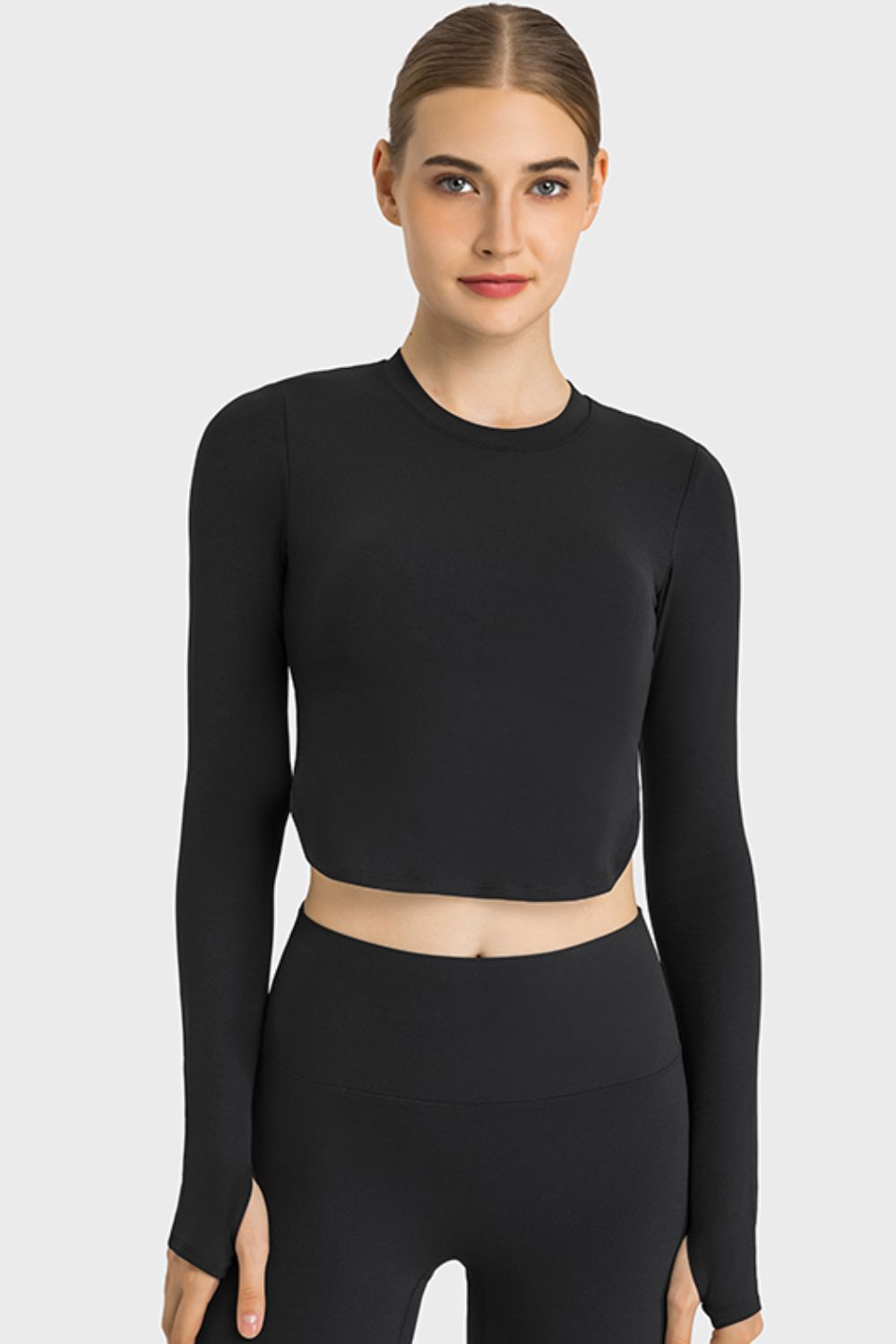 Side Slit Long Sleeve Crop Top