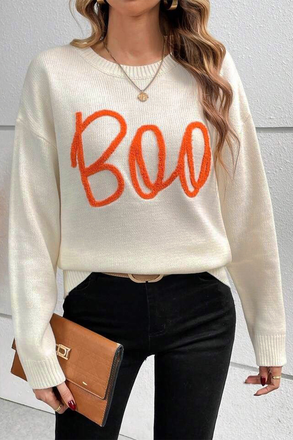 Apricot Boo Knitted Drop Shoulder Sweater