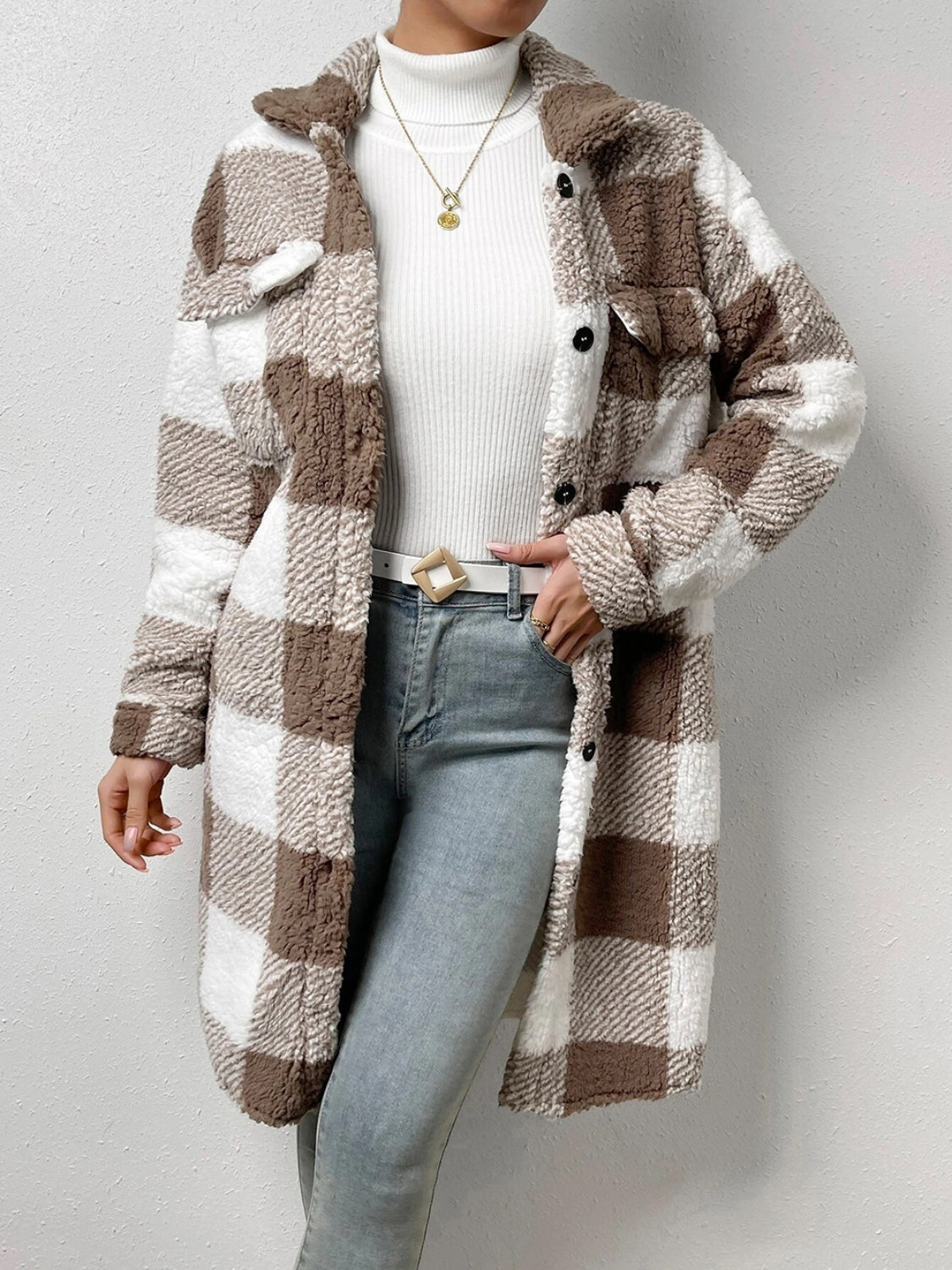 Plaid Collared Button Coat