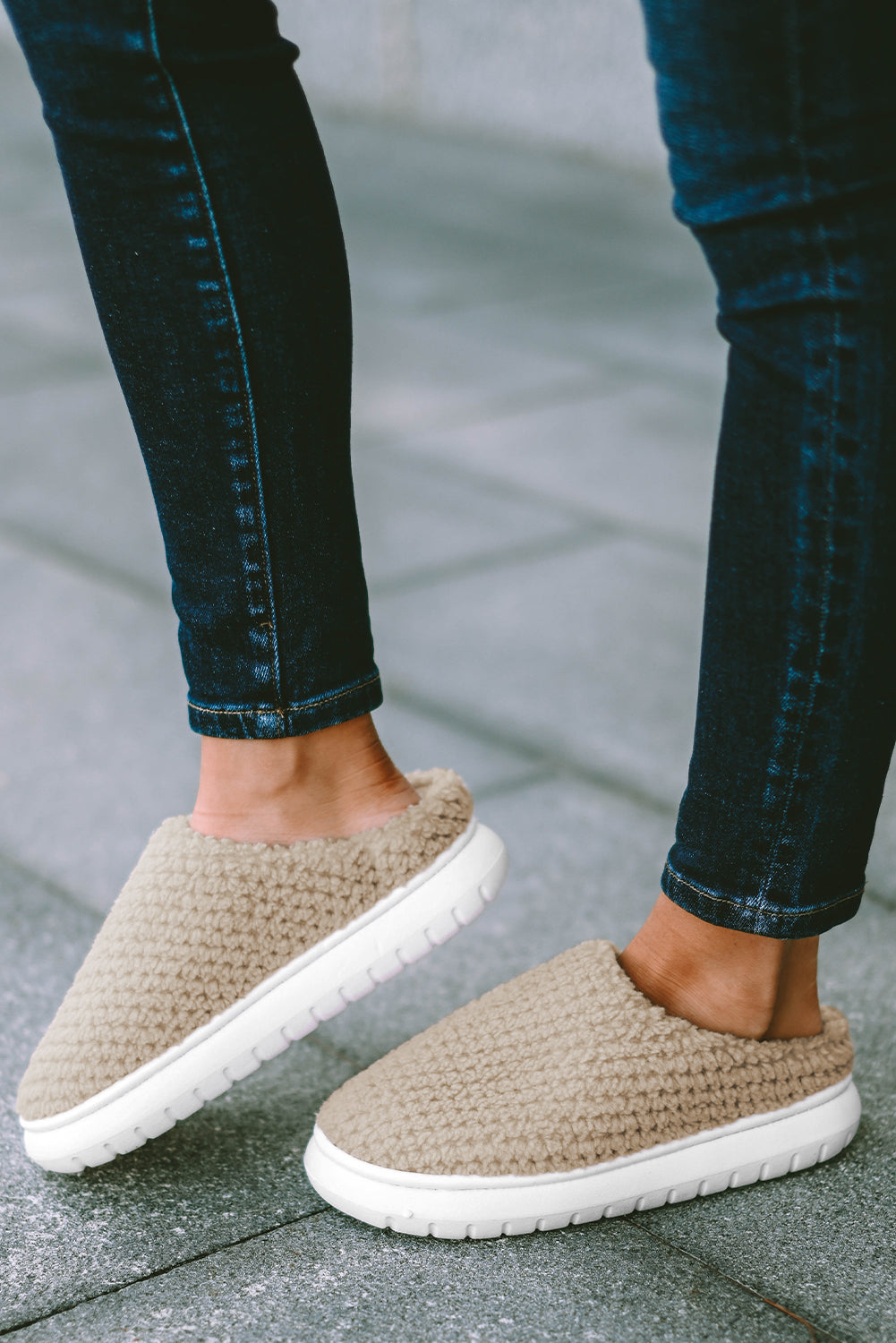 Pale Khaki Knitted Slippers