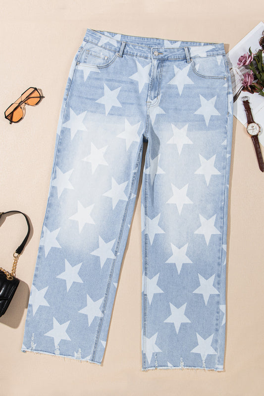 Plus Size High Waist Star Jeans