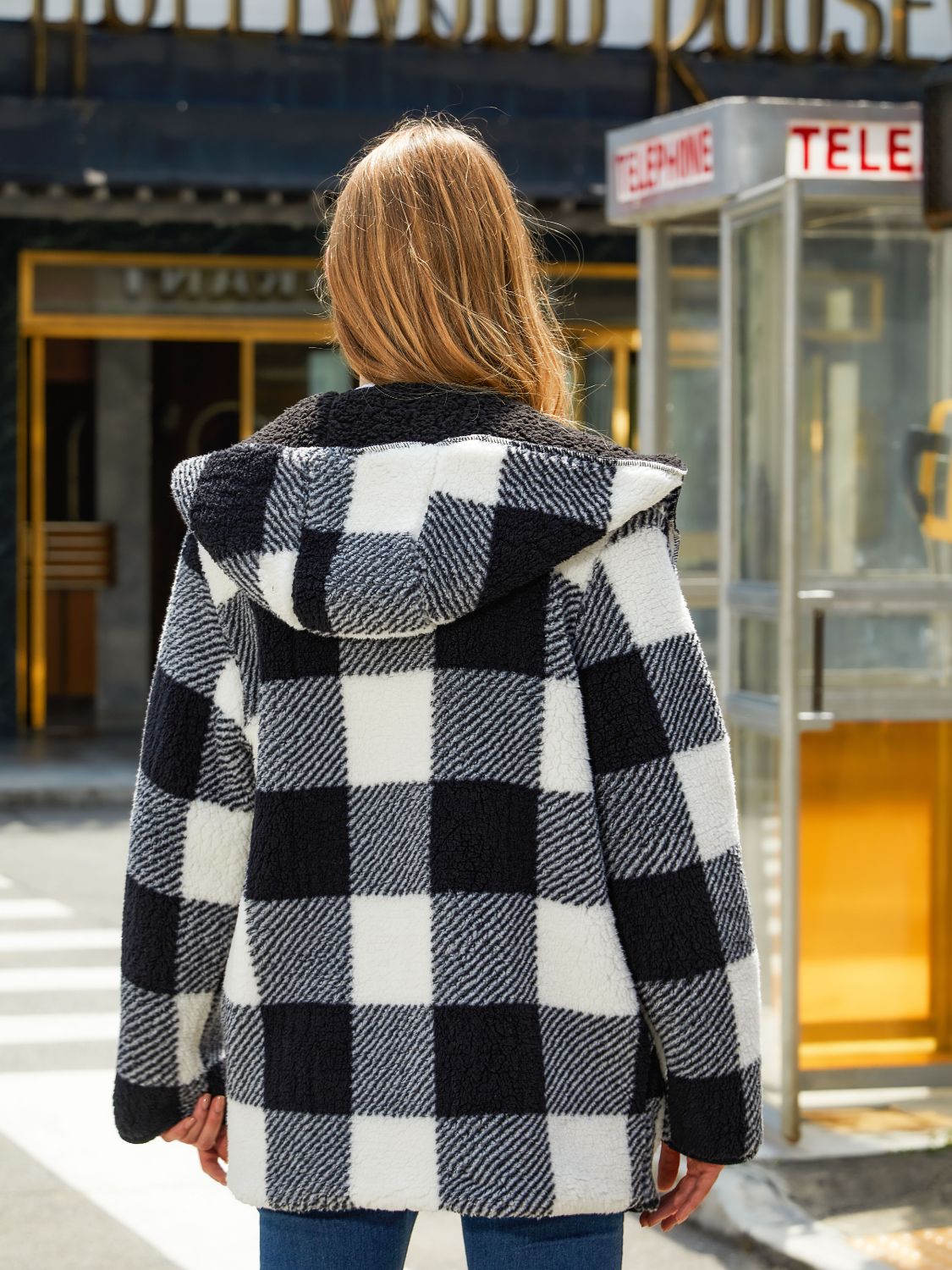 Reversible Plaid & Black Hooded Coat