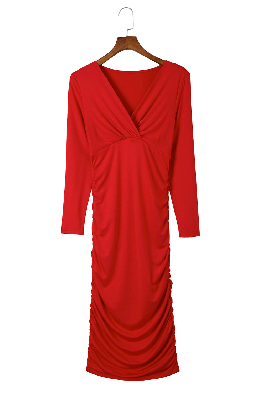 Long Sleeve Wrap Ruched Bodycon Dress