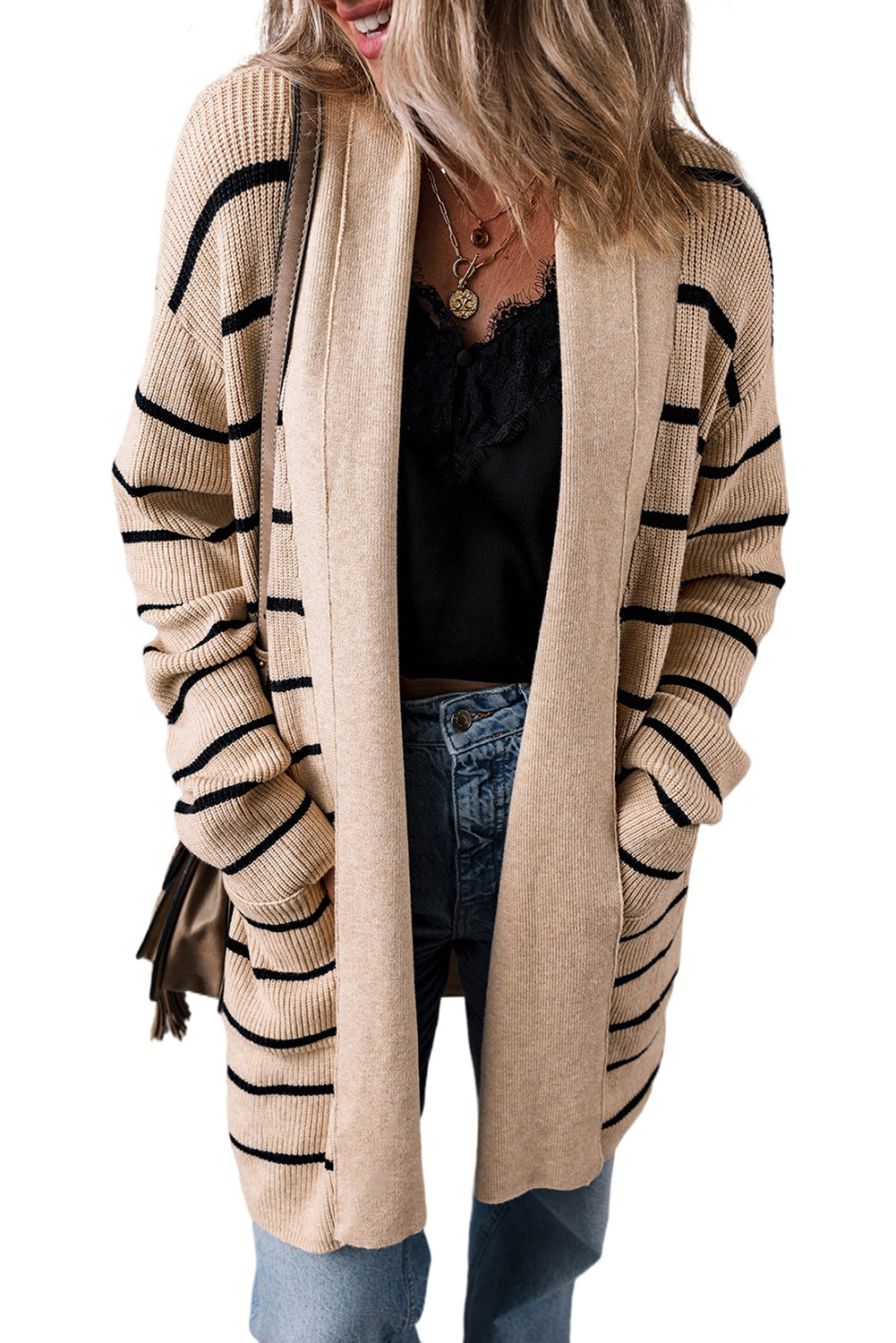 Stripe Shawl Cardigan with Pockets