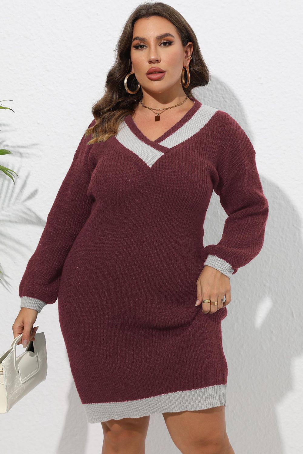 Plus Size Contrast Sweater Dress