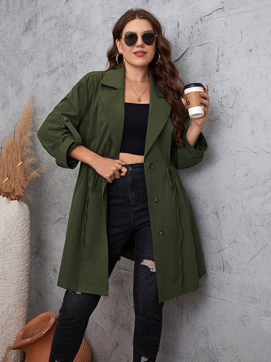 Plus Size Lapel Roll-Tab Trench Coat