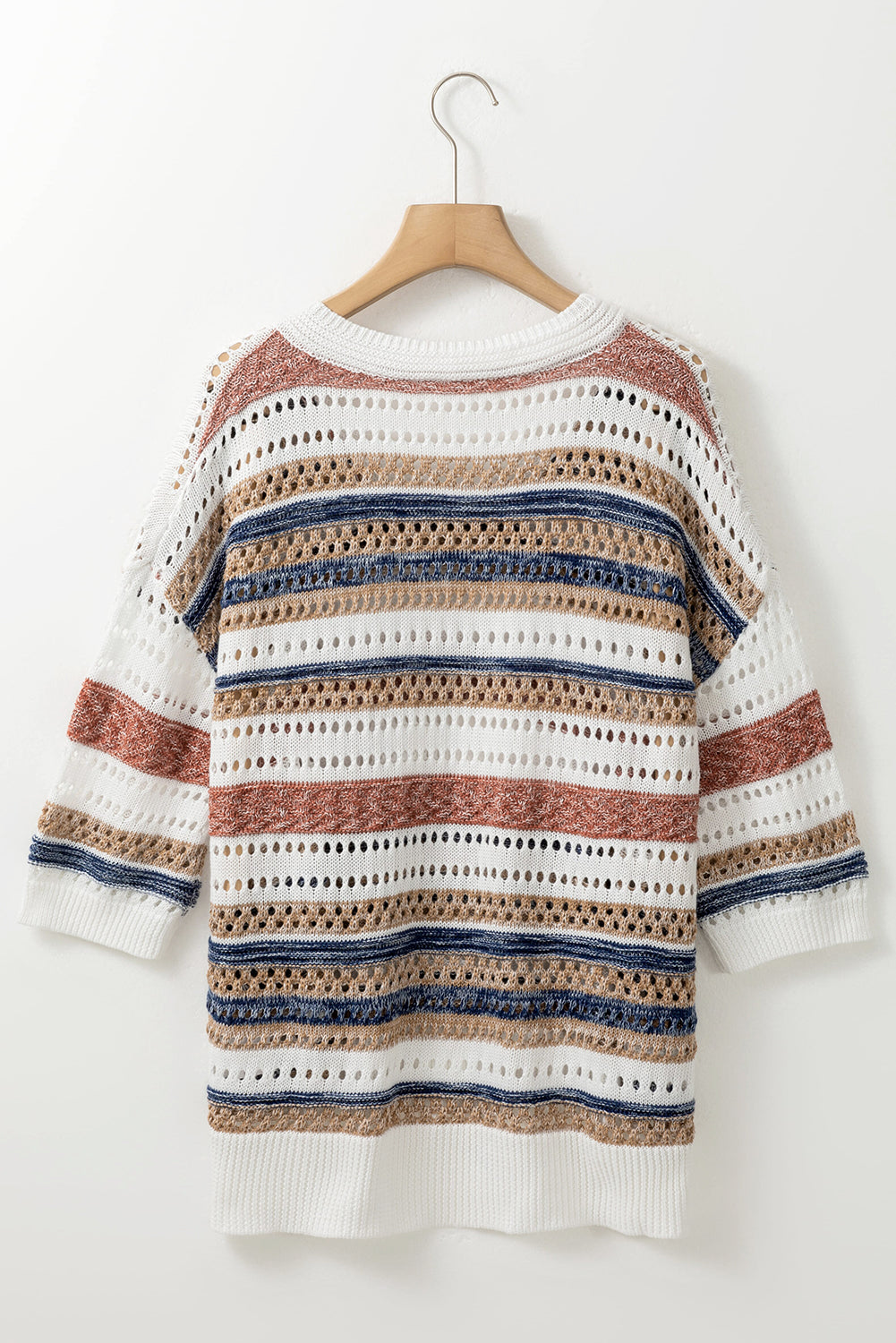 Multicolor Striped Half Sleeve Knitted Sweater