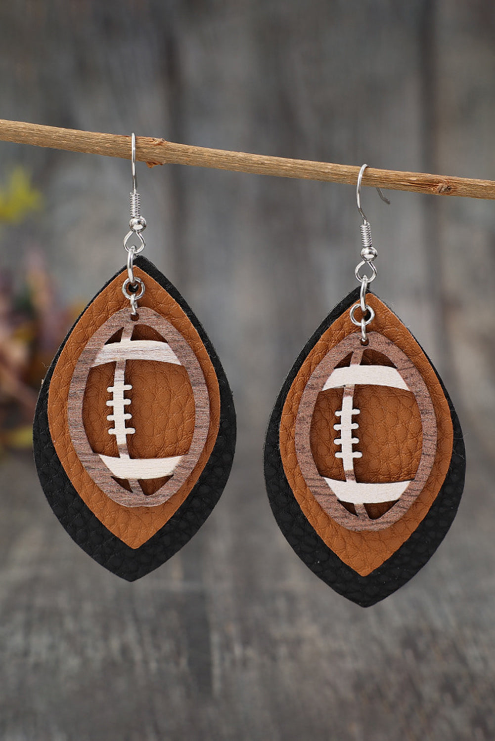 Football Shape Leather Earrings